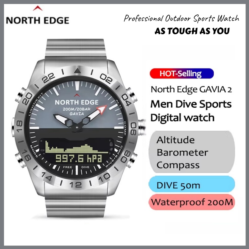 Smartwatch Army Watches For Men - NORTH EDGE 高級メンズスマートウォッチミリタリーアーミーフルスチールデジタルウォッチフィットネストラッカーダイブコンパス気圧計防水 200 メートル