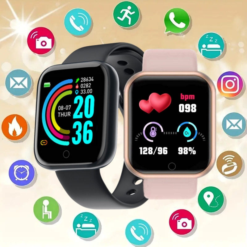 Smartwatch Watches For Men Digital - 男性と女性のためのスマートウォッチ、音楽制御付きスマートウォッチ、メッセージリマインダー、時計アラーム、フィットネストラッカー、カロリー距離、子供のための時計、y68 d20
