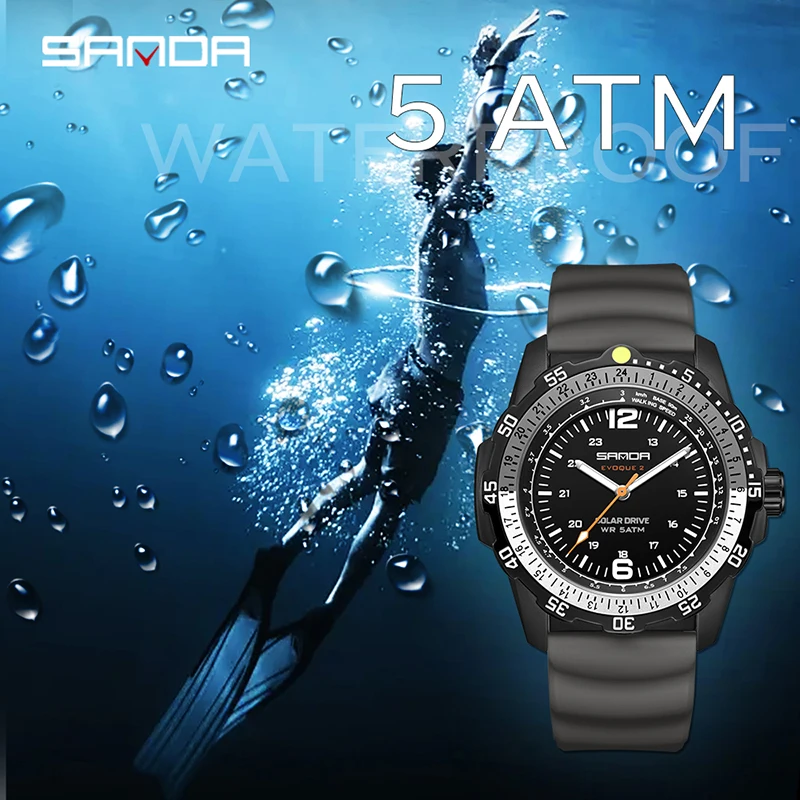 SANDA 高級新メンズソーラー腕時計クォーツ発光針 50  - Solar Powered Watch のレビューと価格