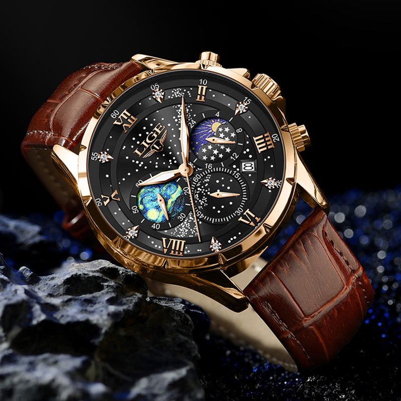 LIGE 新しい 24 時間ムーンフェイズ腕時計メンズトップ - Smartwatch Army Watches For Men のレビューと価格