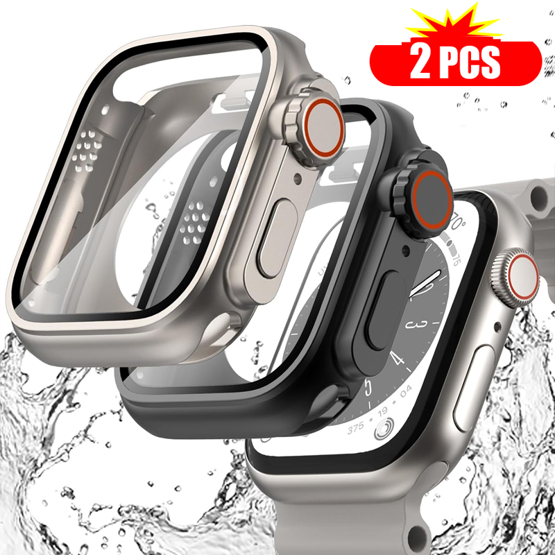Apple Watch用強化ガラスとカバー,バンパースクリー - Iwatch Smartwatch Series 7 のレビューと価格