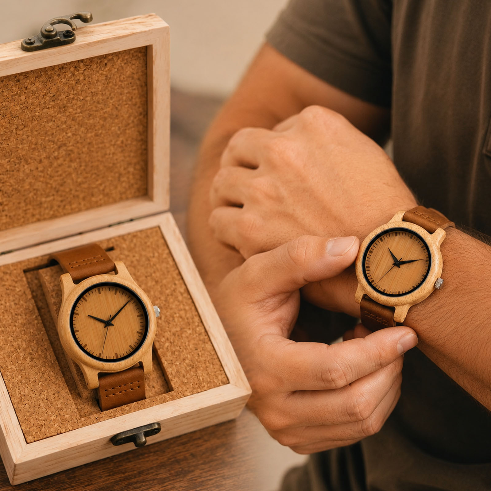 高品質の時計竹ケース男性女性腕時計クォーツムーブメントファッ - Couple Watches Smartwatch のレビューと価格