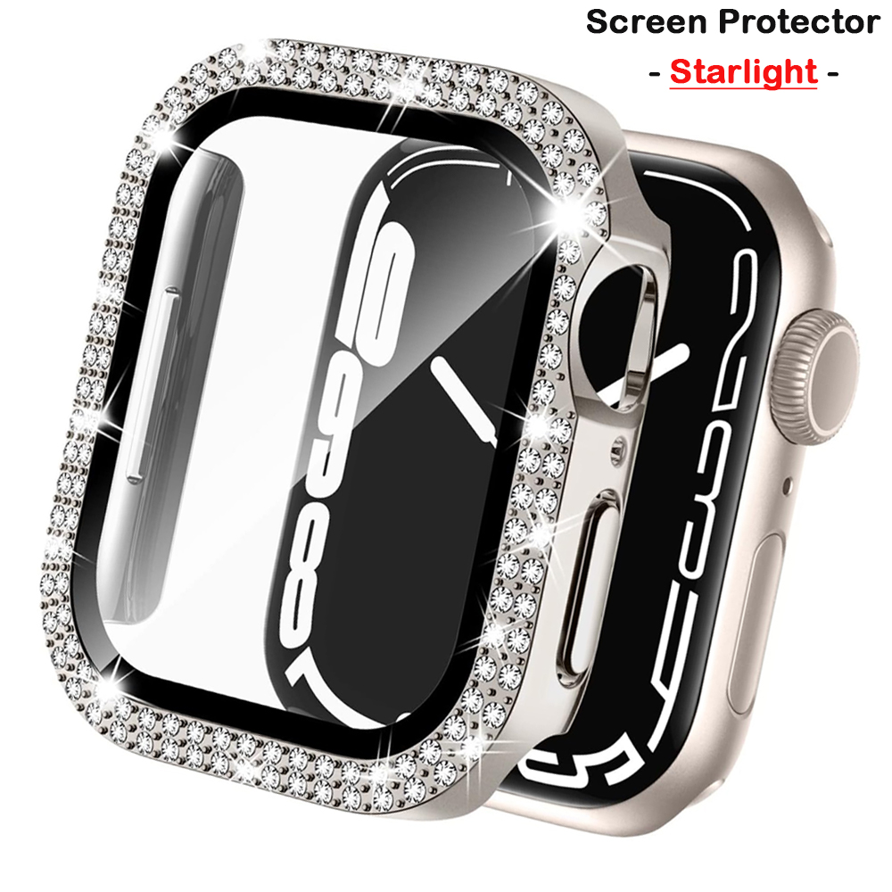 アップルウォッチ用ダイヤモンドカバー,強化ガラスおよびバンパ - Iwatch Smartwatch Series 7 のレビューと価格