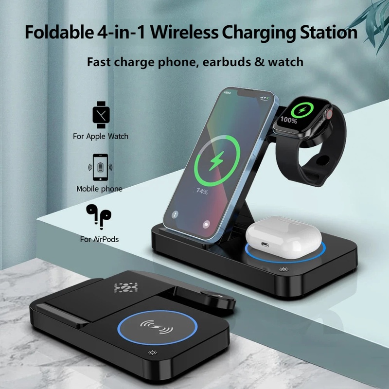 4 in 1折りたたみ式ワイヤレス充電ステーション、携帯電話 - Smartwatch Phone Watches のレビューと価格