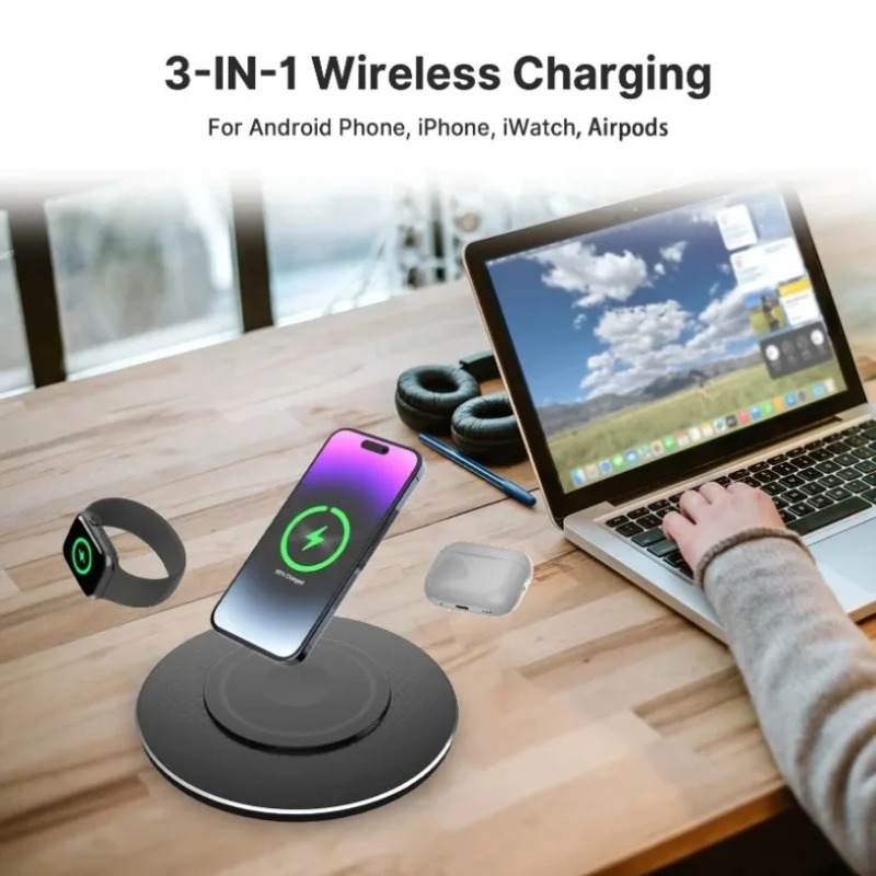 コンパクトな15W 3-in-1ワイヤレス充電パッド、急速充 - Smartwatch Phone Watches のレビューと価格